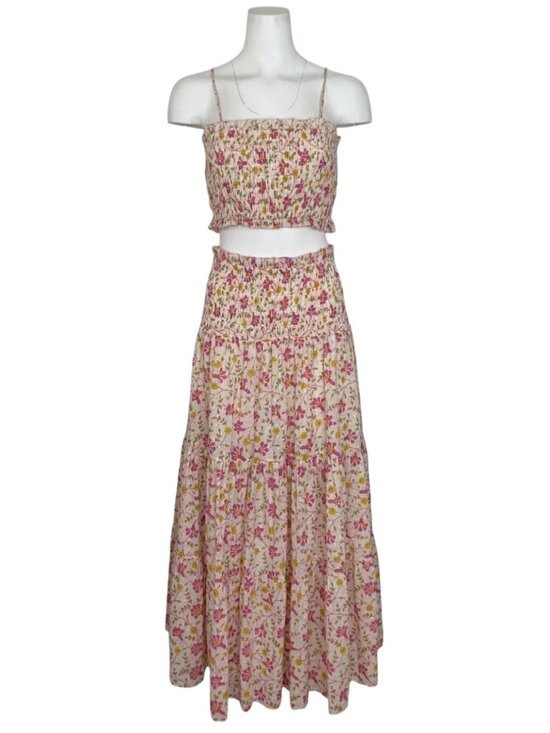 Ash & Eden Two Piece Maxi Skirt and Crop Top Set M Pink Floral